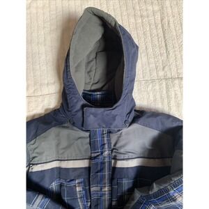 Arizona‎ Boys 14/16 Hooded Puffer Jacket Blue Gray Plaid Winter Coat Ski Snow